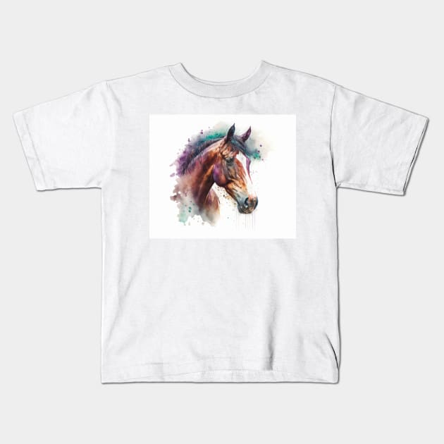 Horse Watercolour Painting Kids T-Shirt by TheArtfulAI